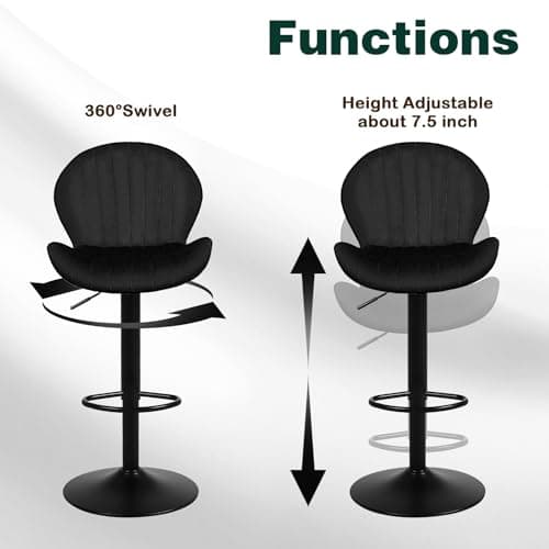 4 Modern Velvet Swivel Barstools for Kitchen Island, Height Adjustable, Black