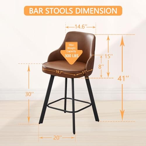 4PCS Swivel Bar Height Bar Stools with High Back, Faux Leather Kitchen Barstools