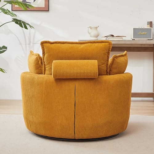 Yellow i-POOK Swivel Chair with Storage Ottoman & Pillows, Oversized Barrel Chair for Living Room