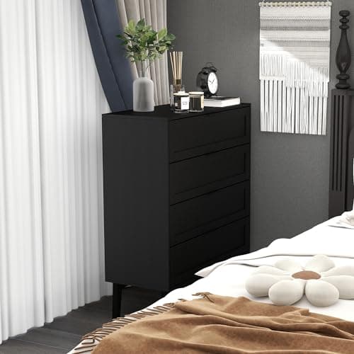 Black TaoHFE 4-Drawer Dresser for Bedroom, Modern 36inch Tall Wood Chest