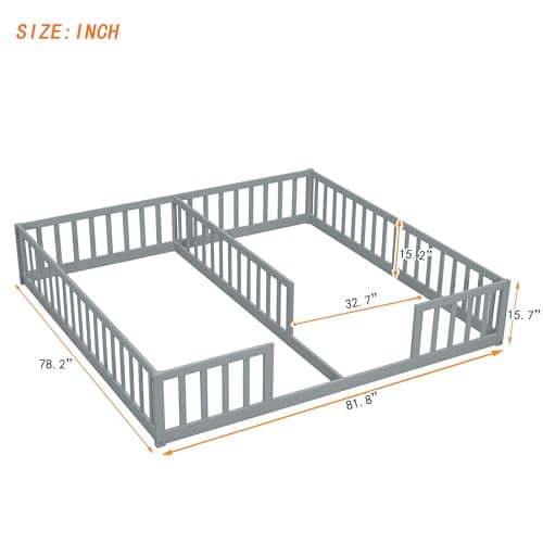 Montessori Floor Bed for Girls & Boys, Twin Size Safety Frame, Grey