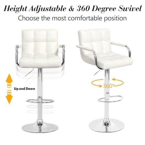 Modern PU Leather Bar Stools Set of 4, Whiteuously Adjustable Square Chairs