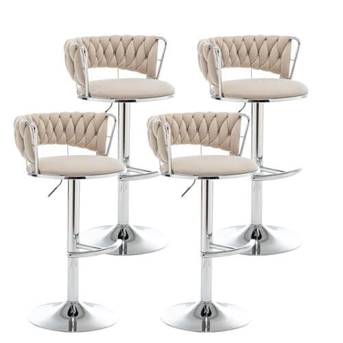 Gold Swivel Bar Stool Set, Beige, Counter Height (2pcs)