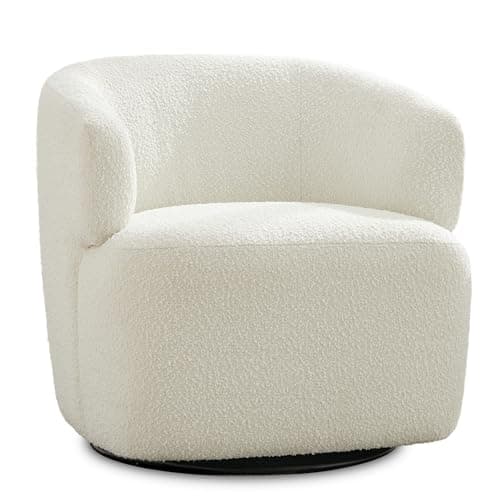 Sherpa Teddy Swivel Chair, Beige Cream White, Cozy Living Room Accent