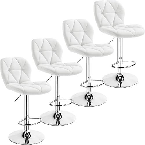 Yaheetech Height Adjustable PU Leather Bar Stools Set of 4 Light Grey