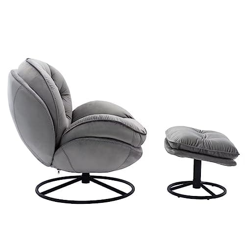Modern Velvet Swivel Chair with Ottoman for Living Room, Gray