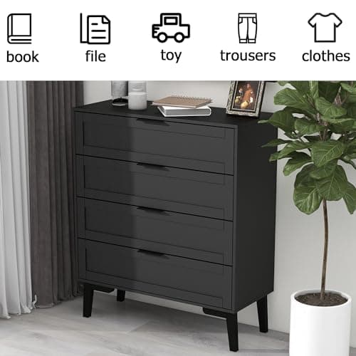 Black TaoHFE 4-Drawer Dresser for Bedroom, Modern 36inch Tall Wood Chest