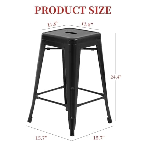 FDW Black Counter Height Bar Stool Set of 4 (24")