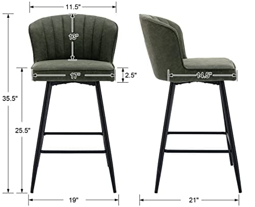 EALSON Green Counter Height Bar Stools Set of 2 Modern Leather Backbar Chairs