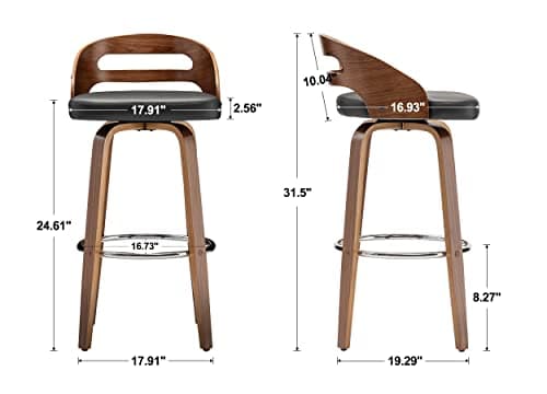 Set of 2 Swivel Bar Stools with Low Back and Cushion Seat (Black, 26 Counter Height)