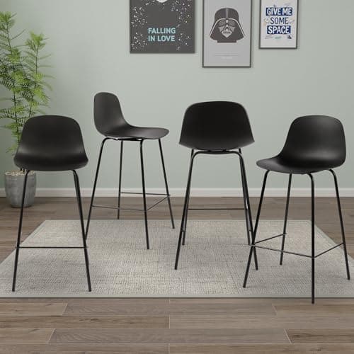 ThanksBought Bar Stools Set of 4, 26" Counter Height, Black with Back