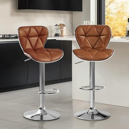 Yaheetech Retro Brown Adjustable PU Leather Bar Stools Set of 4
