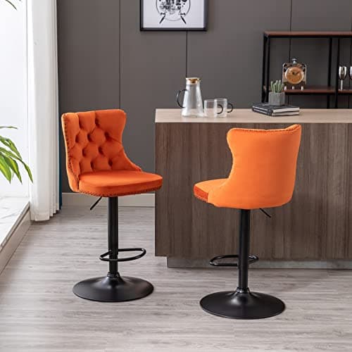 Modern Swivel Velvet Bar Stools Set of 2 with Backrest and Footrest - Black