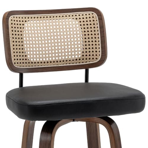 Mid Century Walnut Swivel Bar Stools with Cane Back (walnut beige)