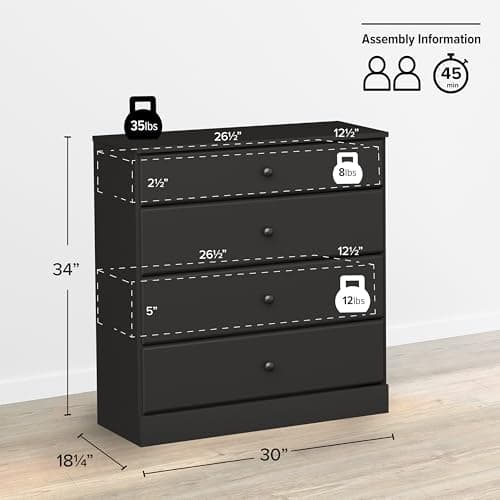 Prepac Astrid 4-Drawer Dresser, Black, BDBR-0401-1