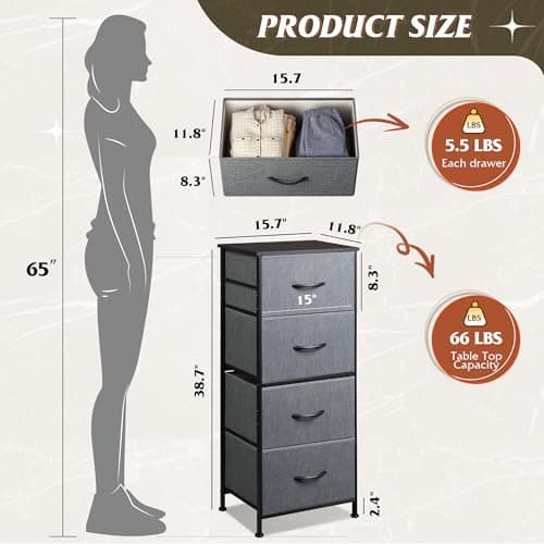 WLIVE 4-Drawer Fabric Dresser - Sturdy Organizer for Bedroom, Hallway, Entryway, and Closets, Dark Grey