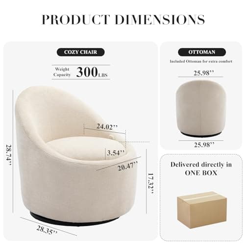360° Swivel Chair with Hidden Storage - Beige