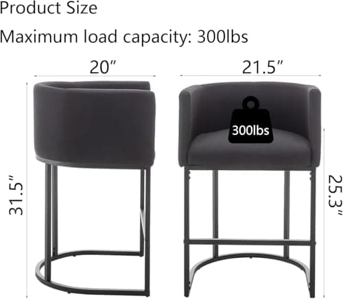 25" Modern Bar Stool Set with Back, Black Metal Frames, Kitchen Island Chairs