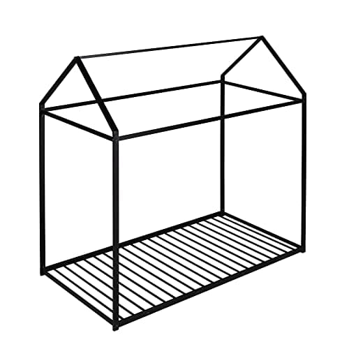 Bellemave Metal Twin Floor Bed for Kids, Black with Roof