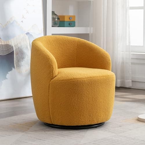 KIVENJAJA Teddy Sherpa Swivel Barrel Chair, Ivory, Modern Living Room Accent Chair