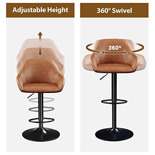 Yaheetech Brown PU Leather Swivel Bar Stool Set, Counter Height, 4 Pack