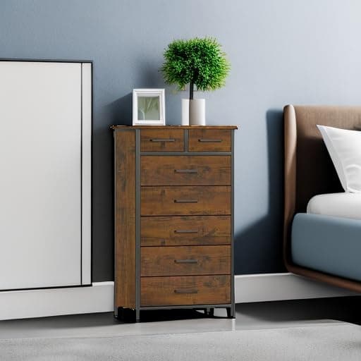 IKENO Industrial-Styled 7 Drawer Dresser with Metal Frame, Large Clothes Cabinet for Bedroom