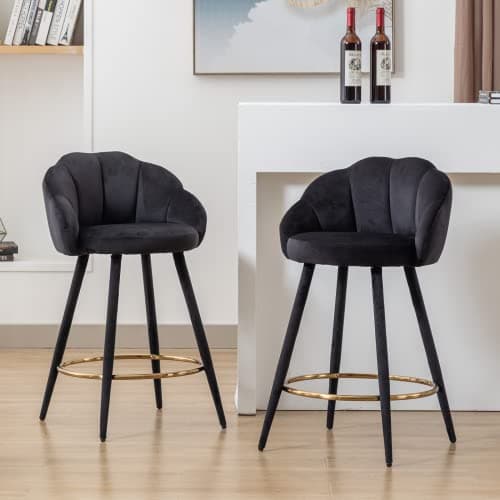 Modern Velvet Counter Stools Set of 4 - Black