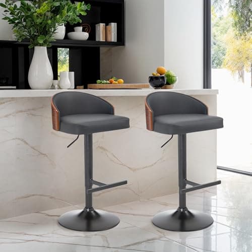 2pcs Swivel Bar Stools, Scratch-Resistant Faux Leather, Black, Kitchen & Dining Room