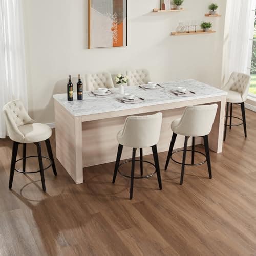 Beige Farmhouse Counter Height Bar Stool Set of 4 Kitchen Island Chairs