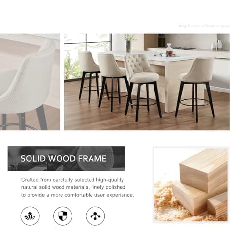 Beige Farmhouse Counter Height Bar Stool Set of 4 Kitchen Island Chairs