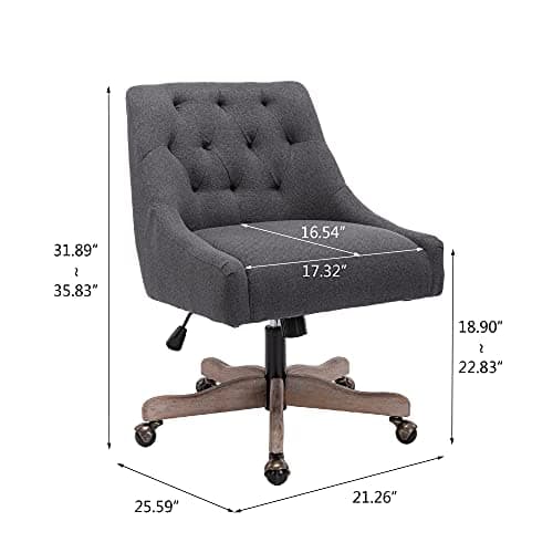 i-POOK Charcoal Swivel Desk Chair, Height Adjustable with Button Tufted Back & Solid Wood Feet