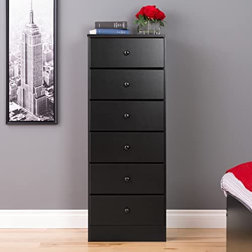 Black 6-Drawer Dresser for Bedroom: Prepac Astrid Tall Chest - Space-Saving Storage Solution