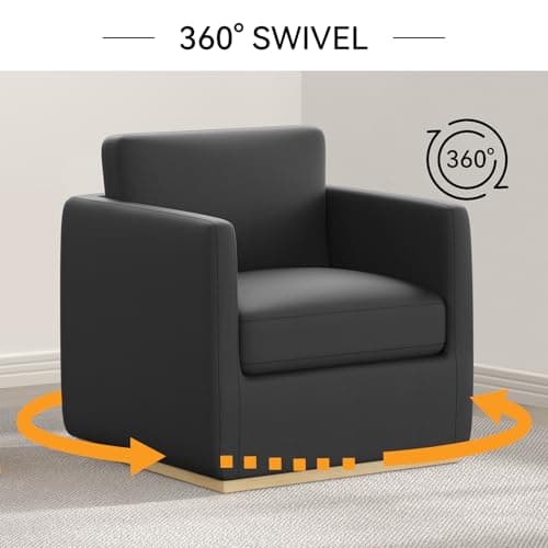 Premium Swivel Accent Chair for Living Room and Bedroom, Leather Black