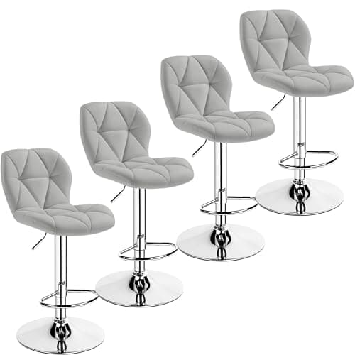 Yaheetech Height Adjustable PU Leather Bar Stools Set of 4 Light Grey