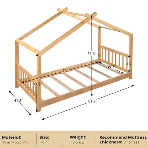 Bellemave Natural Wood Montessori Twin Bed with Headboard & Footboard