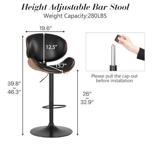 KCC Black PU Leather Bar Stool Set of 4