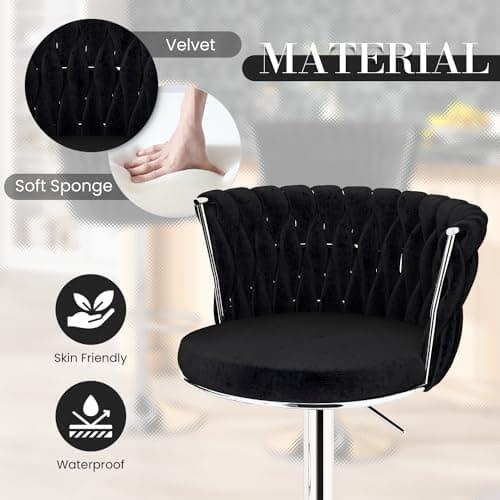 AWQM Black Bar Stool Set, Modern Swivel Velvet Chairs for Bar, Kitchen, and Dining
