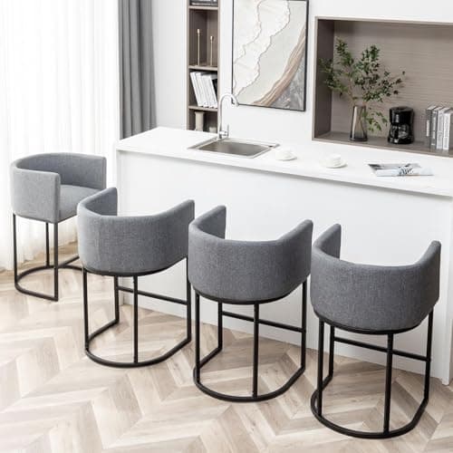 25" Modern Bar Stool Set with Back, Black Metal Frames, Kitchen Island Chairs