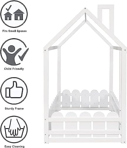Harper & Bright Twin Montessori Floor Bed with Fence Rails (White)