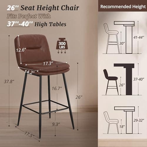 Dark Brown Double-Layer Faux Leather Bar Stools Set of 4
