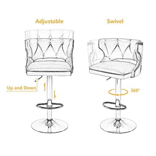 Adjustable Velvet Swivel Bar Stools Set of 2, Beige