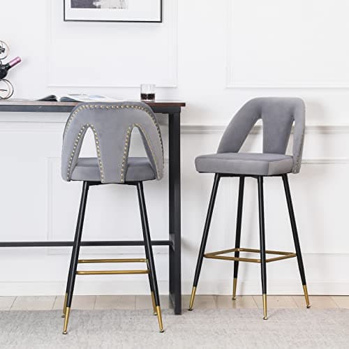 Modern Velvet Upholstered Barstools Set of 2 with Nailheads