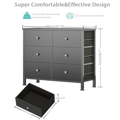 BOLUO Black 6-Drawer Dresser for Bedroom Modern Storage Closet