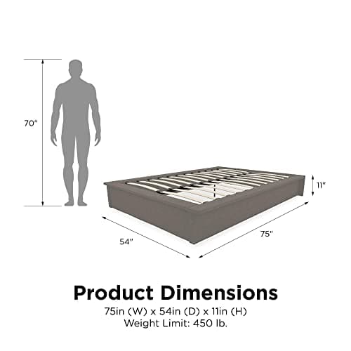 DHP Maven Queen Gray Linen Upholstered Platform Bed, 11 Inch Height