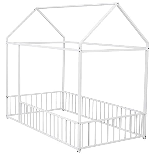 Bellemave Montessori Twin Size House Floor Bed, White