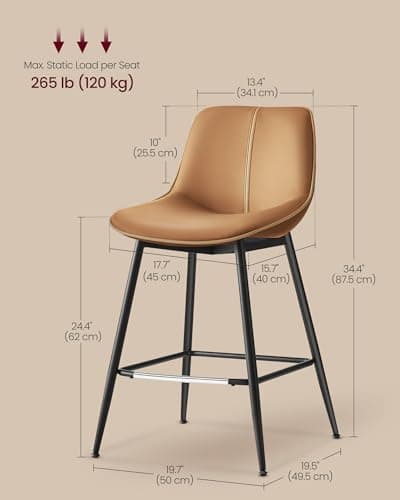 VASAGLE Caramel Brown Counter Height Bar Stools Set of 2 ULBC088K01