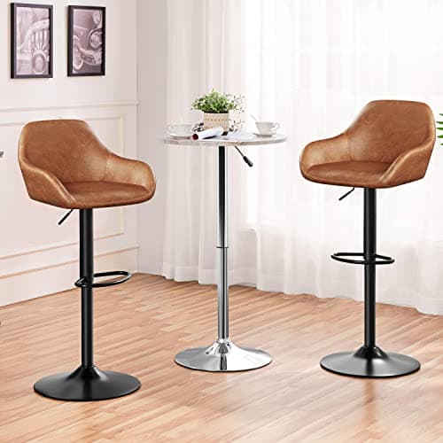 Yaheetech Brown PU Leather Swivel Bar Stool Set, Counter Height, 4 Pack