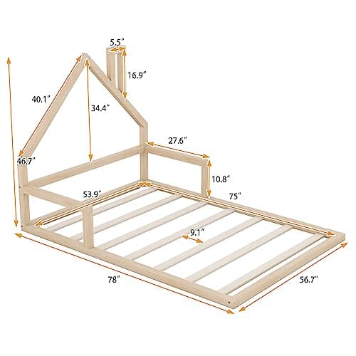 Harper & Bright Designs FullSize House-Shaped Kids Bed, Solid Wood Slats, No Box Spring Needed,Natural