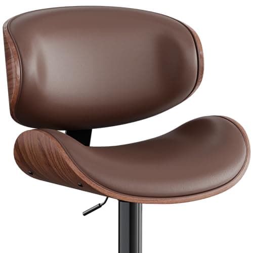 Mid-Century Modern Black PU Leather Bar Stool Set of 4 with Back