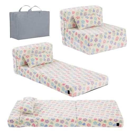Tiita Kids Foldable Futon Bed Mattress Sofa with Storage Bag, Plush Grey
